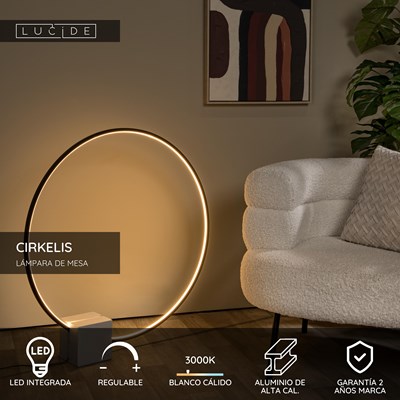 Lucide CIRKELIS - Lámpara de mesa - Ø 83 cm - LED Regul. - 1x24W 3000K - Negro